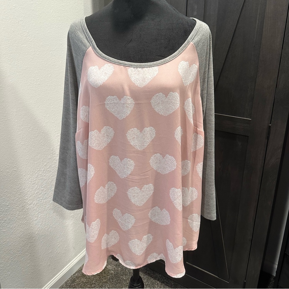 Torrid Pink and Gray Top with Heart Design
